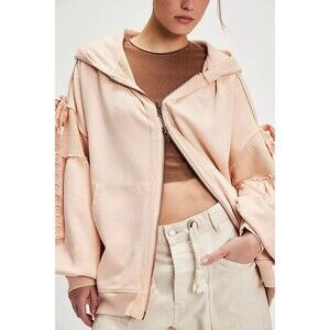 Free People Bow Girl Sweatshirt Hoodie Jacket Top Oversized Cotton S NEW 283757